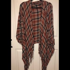 Plaid black white rustic red orange cardigan